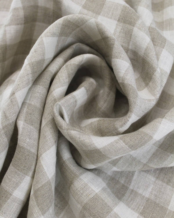 Laundered Linen Gingham Fabric - Oat