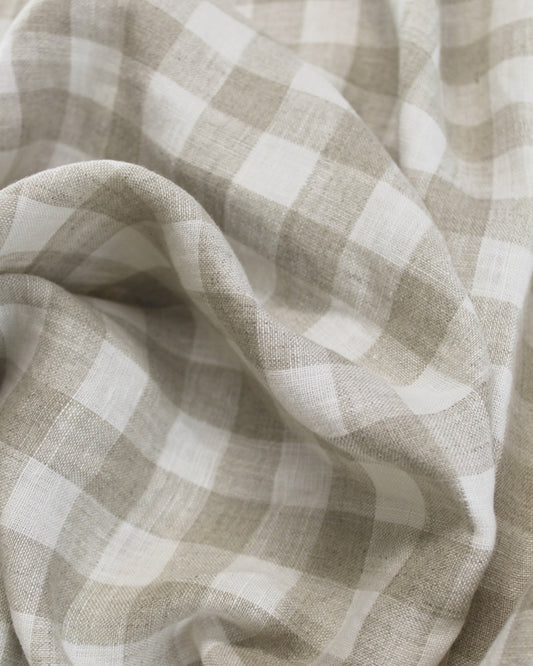 Laundered Linen Gingham Fabric - Oat