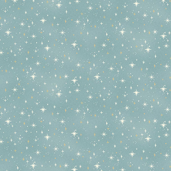 Pattern of small stars on a light blue quilting cotton