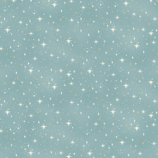 Pattern of small stars on a light blue quilting cotton