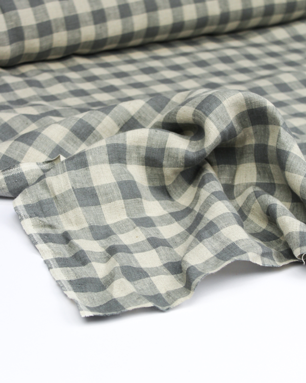 Laundered Linen Gingham Fabric - Pebble
