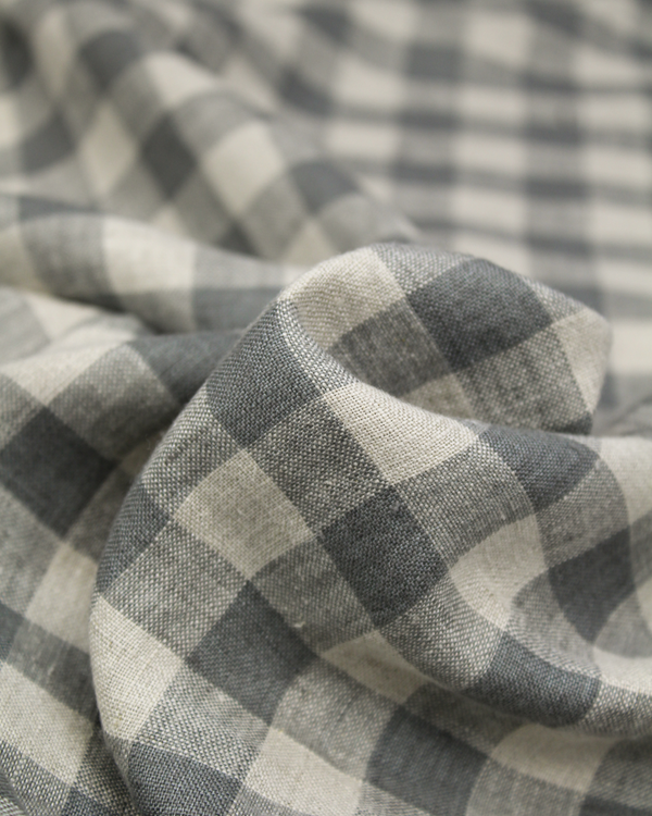 Laundered Linen Gingham Fabric - Pebble