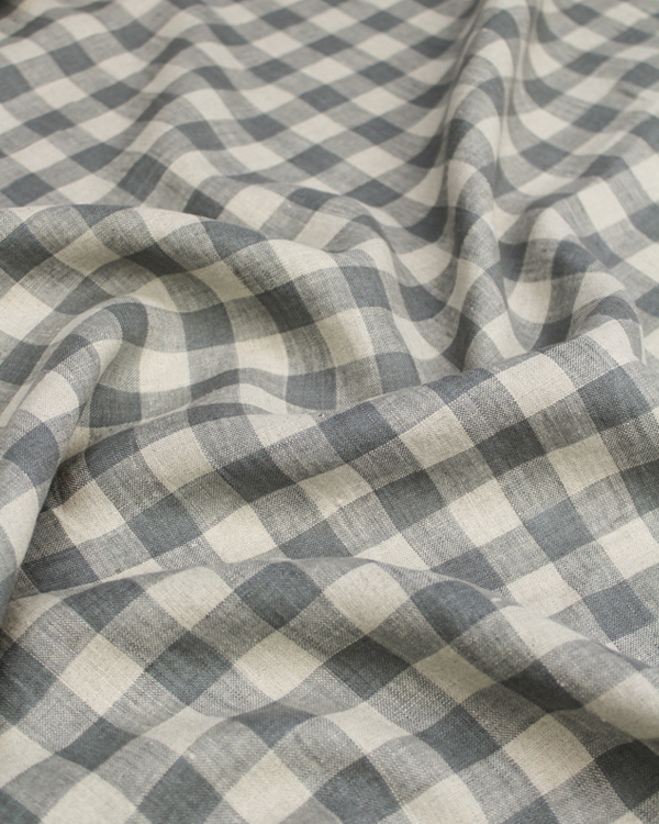Laundered Linen Gingham Fabric - Pebble