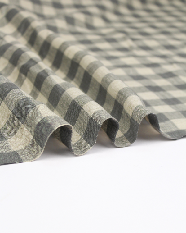 Laundered Linen Gingham Fabric - Pebble