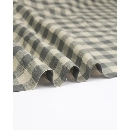 Laundered Linen Gingham Fabric - Pebble | Truro Fabrics