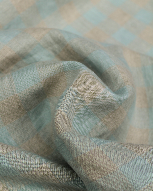 Laundered Linen Gingham Fabric - Spa