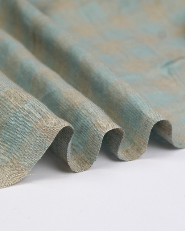 Laundered Linen Gingham Fabric - Spa