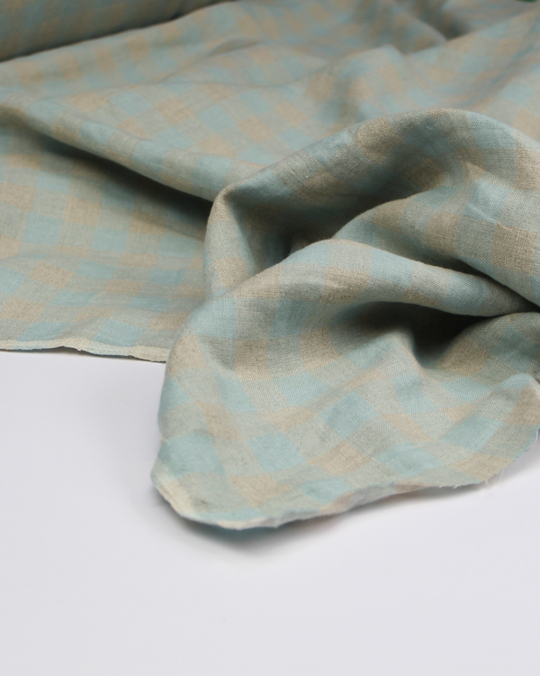 Laundered Linen Gingham Fabric - Spa