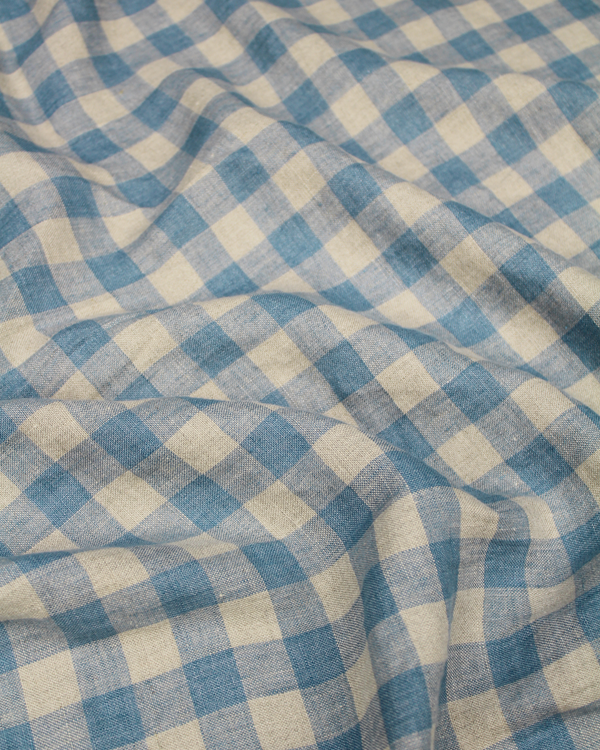 Laundered Linen Gingham Fabric - Cornflower