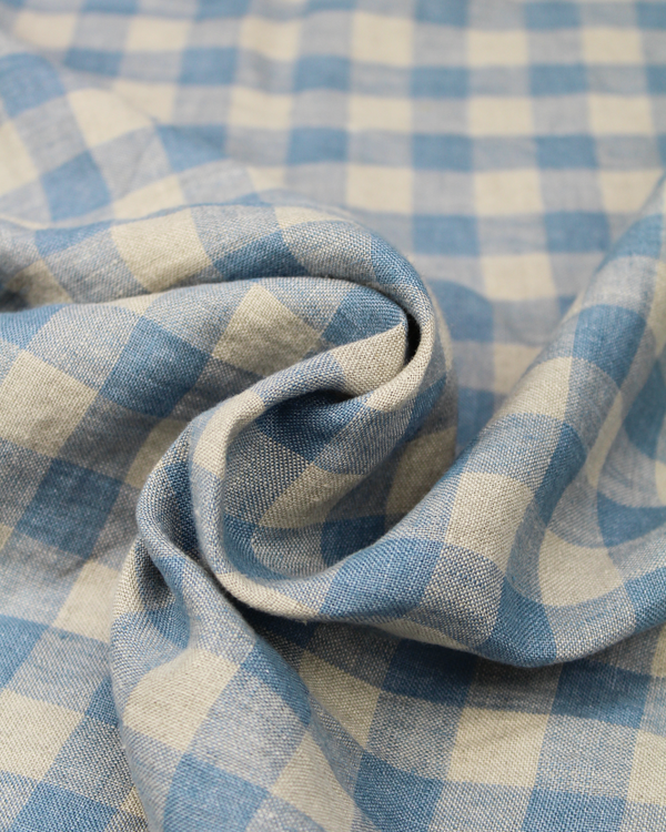 Laundered Linen Gingham Fabric - Cornflower