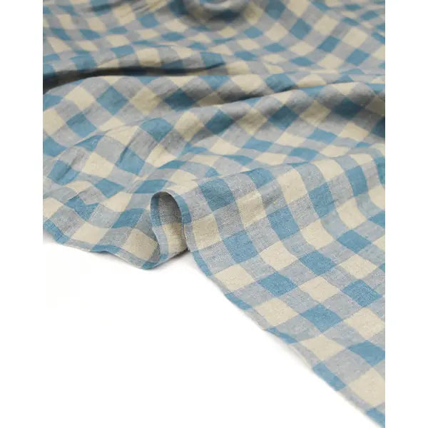 Laundered Linen Gingham Fabric - Cornflower | Truro Fabrics