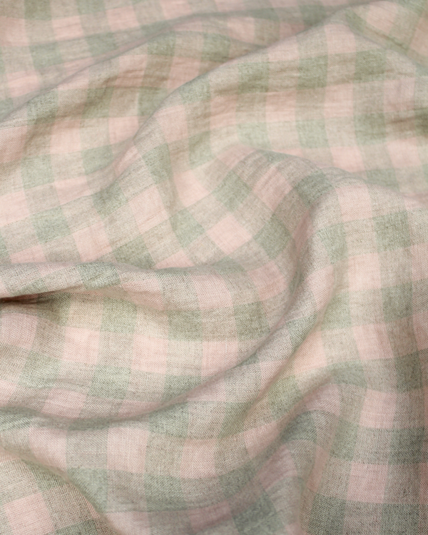 Laundered Linen Gingham Fabric - Shell