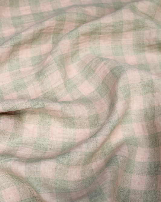 Laundered Linen Gingham Fabric - Shell
