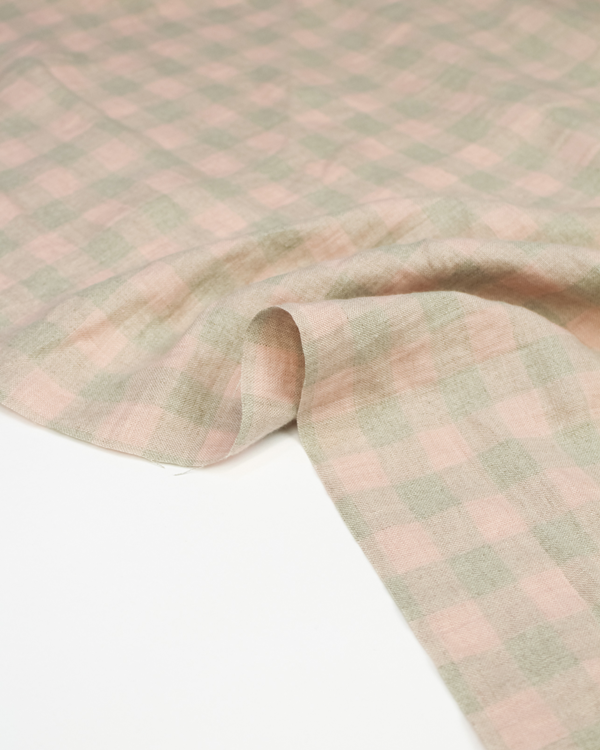 Laundered Linen Gingham Fabric - Shell