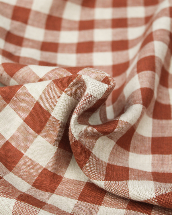 Laundered Linen Gingham Fabric - Rust