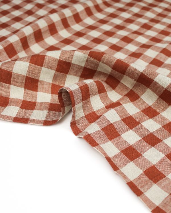 Laundered Linen Gingham Fabric - Rust