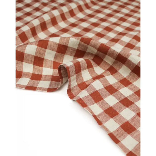 Laundered Linen Gingham Fabric - Rust | Truro Fabrics