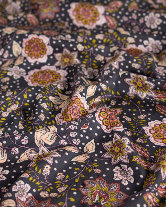 Viscose Twill Fabric - Fable Floral Charcoal