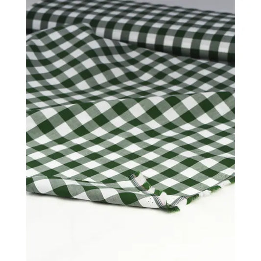 Yarn Dyed Cotton Fabric - 17mm Gingham Evergreen | Truro Fabrics