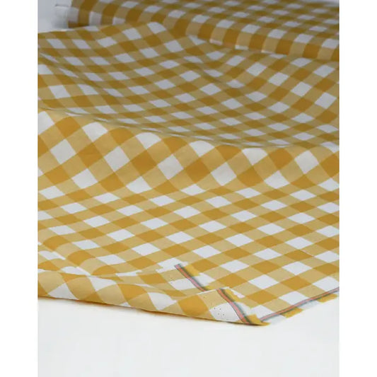 Yarn Dyed Cotton Fabric - 17mm Gingham Ochre | Truro Fabrics