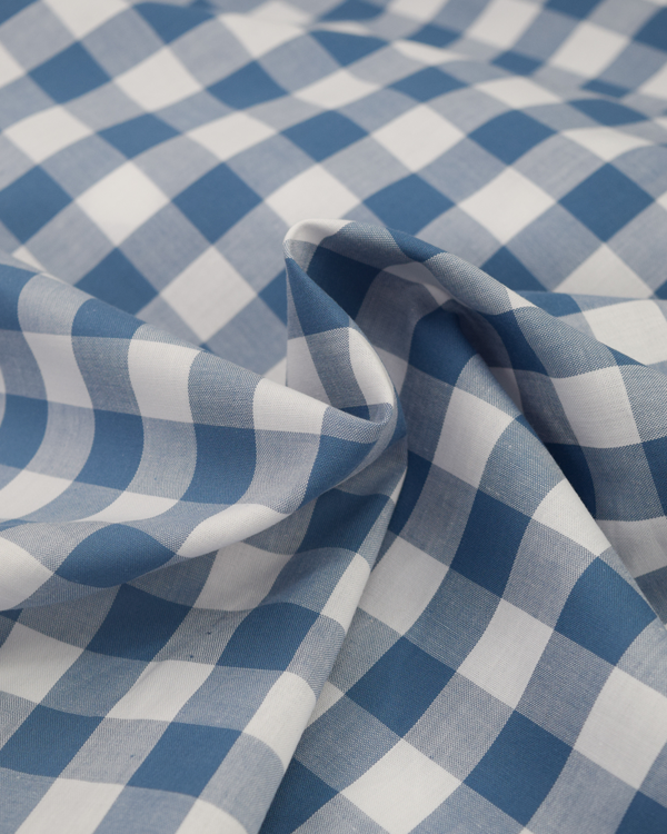 Yarn Dyed Cotton Fabric - 17mm Gingham Bluestone