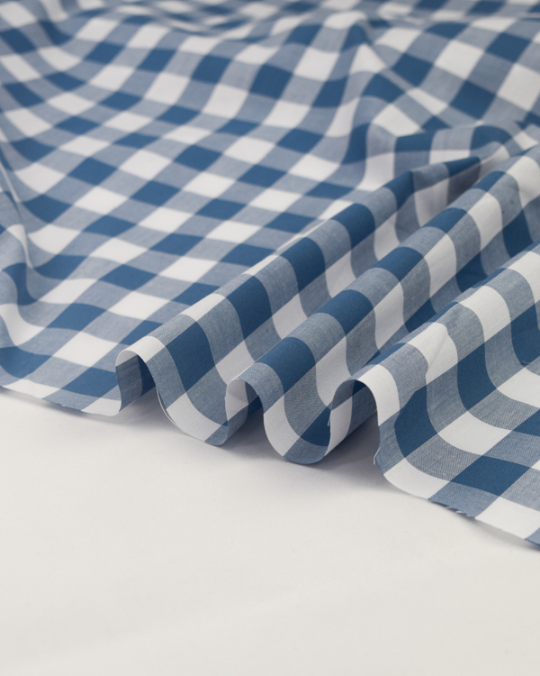 Yarn Dyed Cotton Fabric - 17mm Gingham Bluestone