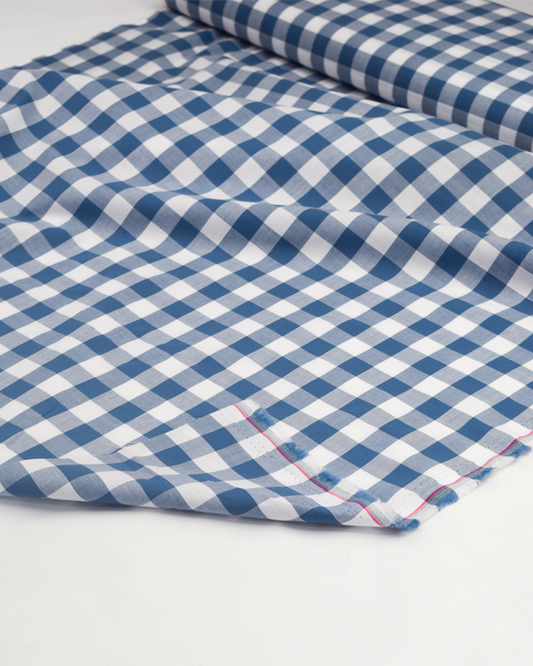 Yarn Dyed Cotton Fabric - 17mm Gingham Bluestone
