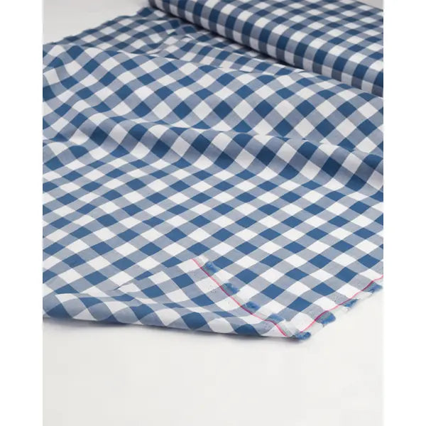 Yarn Dyed Cotton Fabric - 17mm Gingham Bluestone | Truro Fabrics