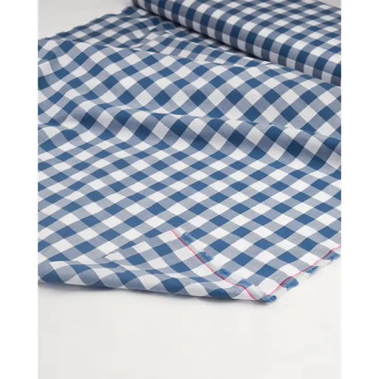 Yarn Dyed Cotton Fabric - 17mm Gingham Bluestone | Truro Fabrics