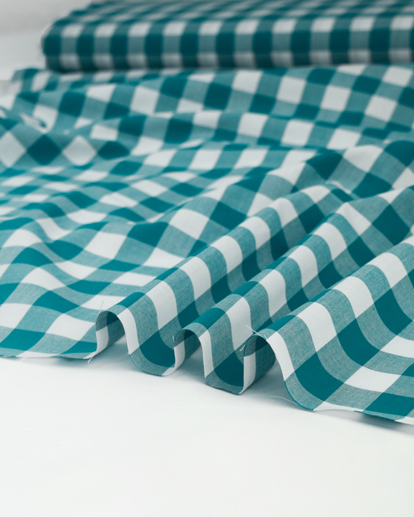 Yarn Dyed Cotton Fabric - 17mm Gingham Teal