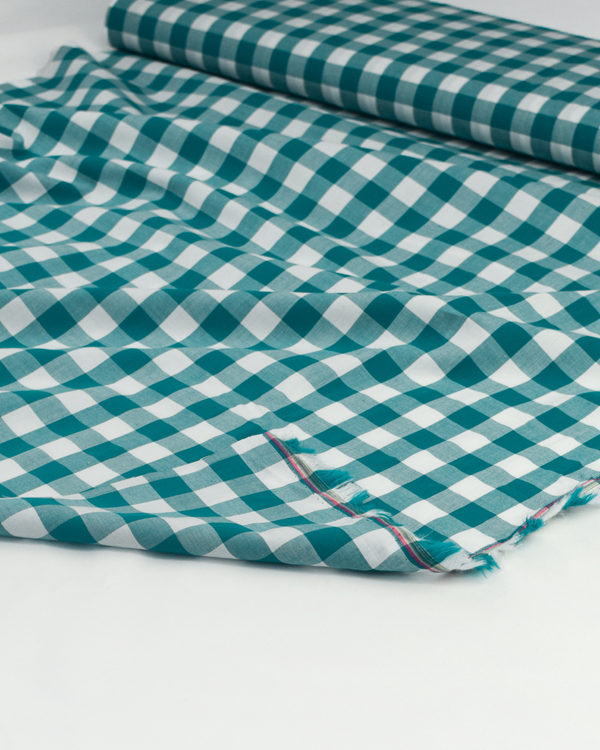 Yarn Dyed Cotton Fabric - 17mm Gingham Teal