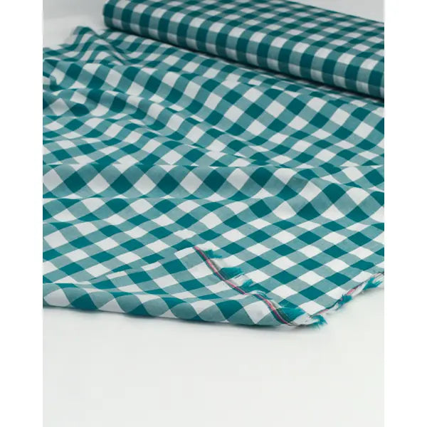 Yarn Dyed Cotton Fabric - 17mm Gingham Teal | Truro Fabrics