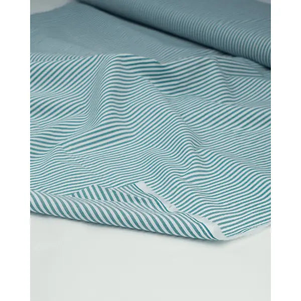 Yarn Dyed Cotton Fabric - 3mm Stripe Teal | Truro Fabrics
