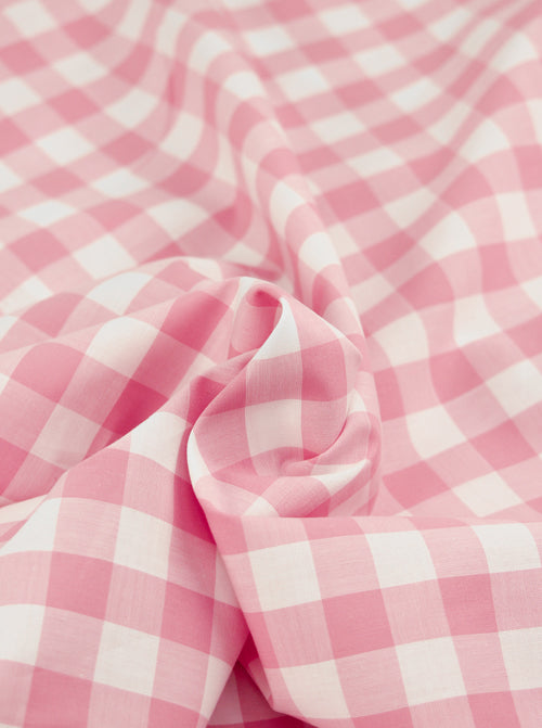Yarn Dyed Cotton Fabric - 17mm Gingham Baby Pink