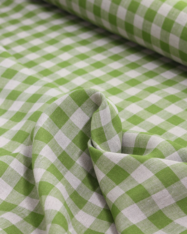 Laundered Linen Gingham Fabric - Pea Green