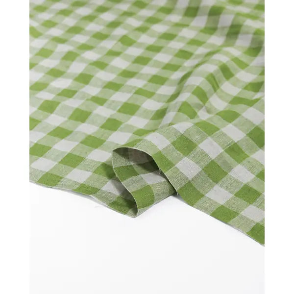 Laundered Linen Gingham Fabric - Pea Green | Truro Fabrics