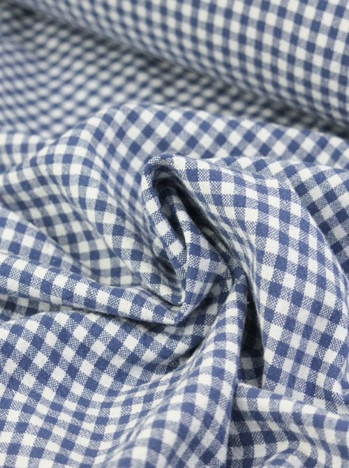 Organic Washed Cotton Mini Gingham Fabric - Blueberry