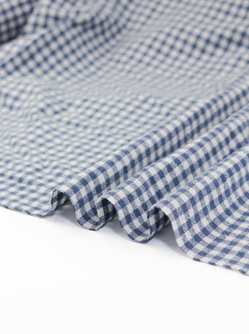 Organic Washed Cotton Mini Gingham Fabric - Blueberry