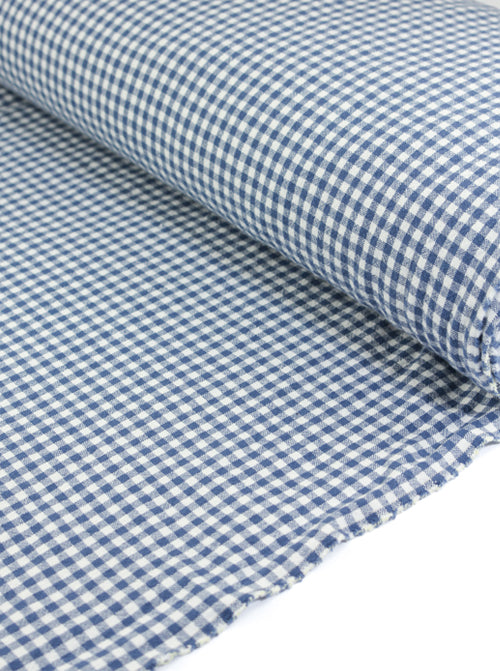 Organic Washed Cotton Mini Gingham Fabric - Blueberry