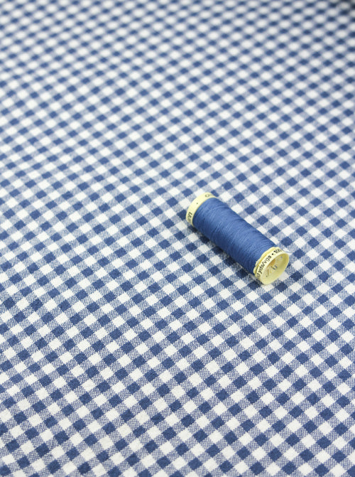 Organic Washed Cotton Mini Gingham Fabric - Blueberry