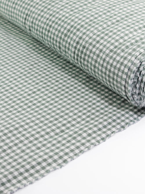 Organic Washed Cotton Mini Gingham Fabric - Sage