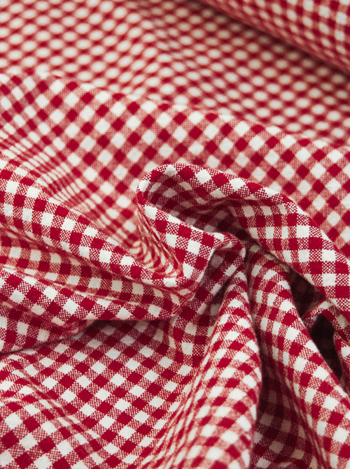 Organic Washed Cotton Mini Gingham Fabric - Strawberry