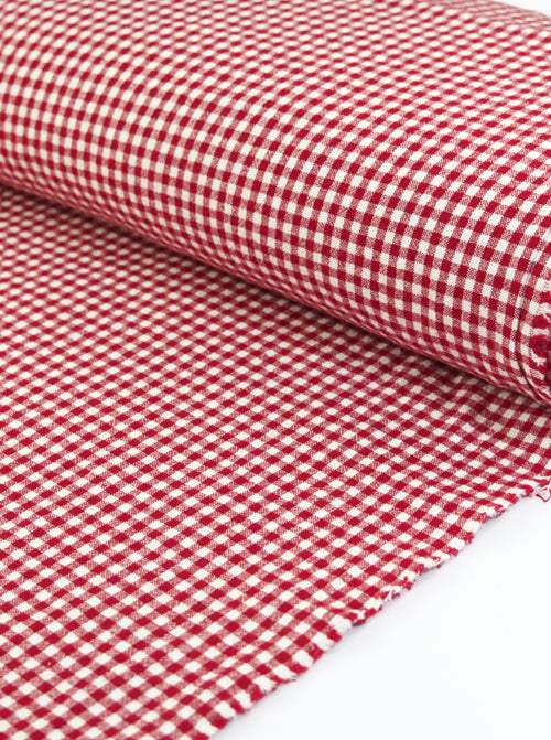 Organic Washed Cotton Mini Gingham Fabric - Strawberry
