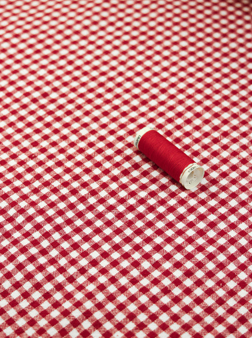 Organic Washed Cotton Mini Gingham Fabric - Strawberry