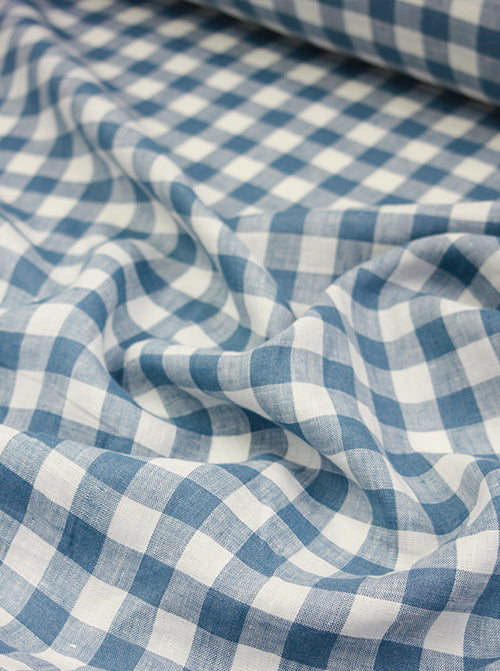 Laundered Linen Gingham Fabric - Delft