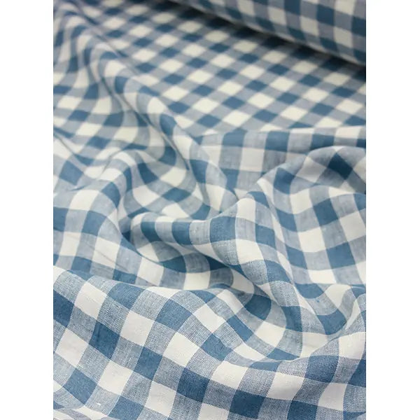 Laundered Linen Gingham Fabric - Delft – view 4 – Truro Fabrics