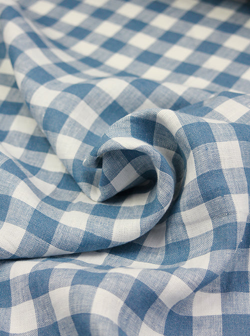 Laundered Linen Gingham Fabric - Delft