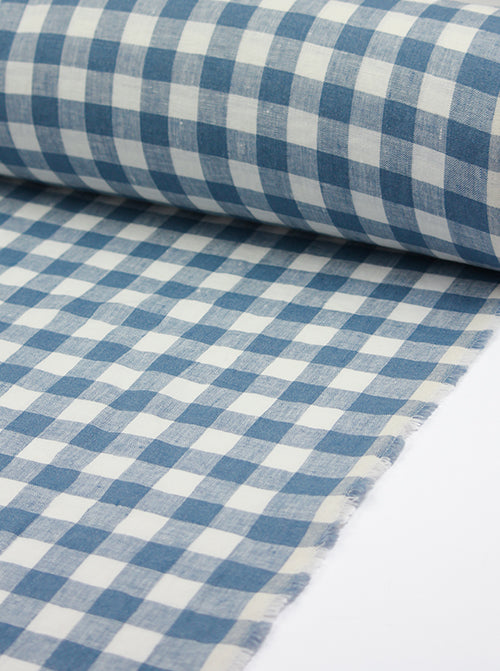 Laundered Linen Gingham Fabric - Delft