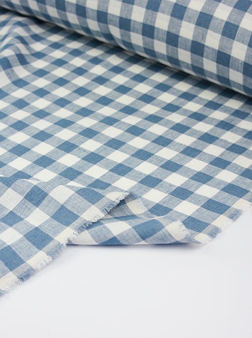 Laundered Linen Gingham Fabric - Delft
