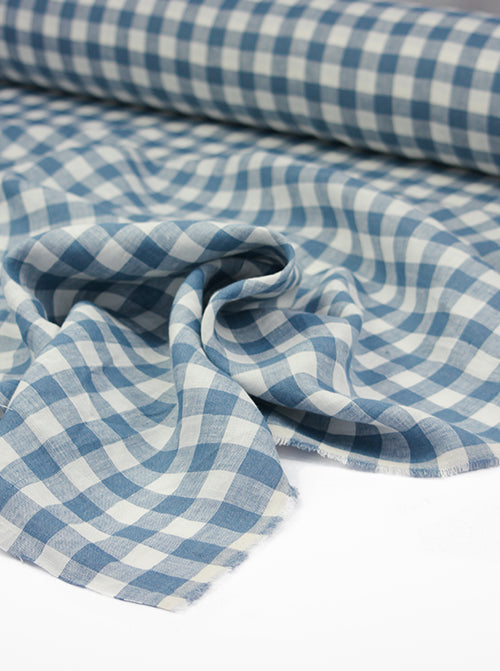 Laundered Linen Gingham Fabric - Delft